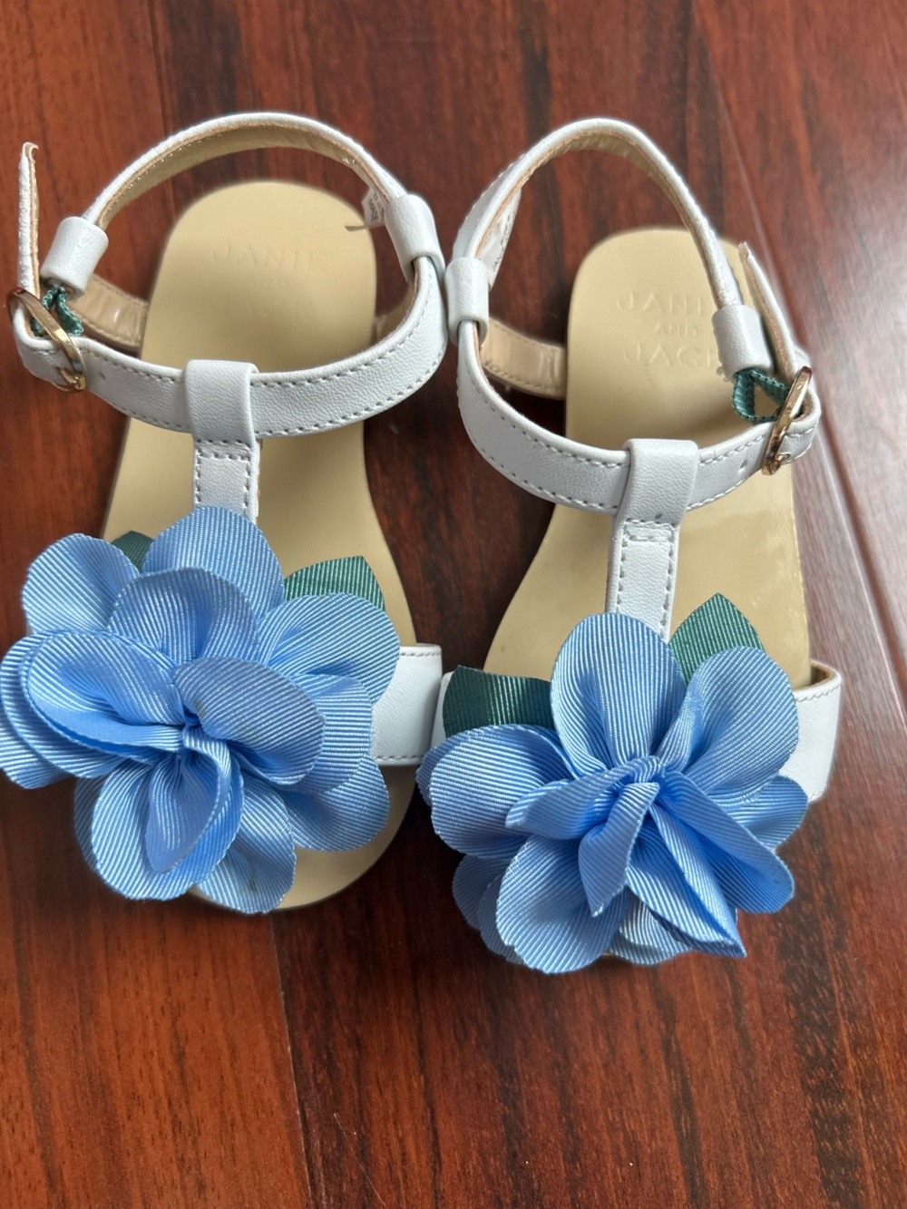 Janie and Jack White Sandals with Blue Flower Accent